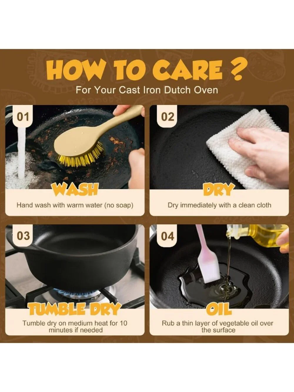 5QT Cast Iron Dutch Oven Pot for Baking, Skillet Lid Cooking Pan, Versatile